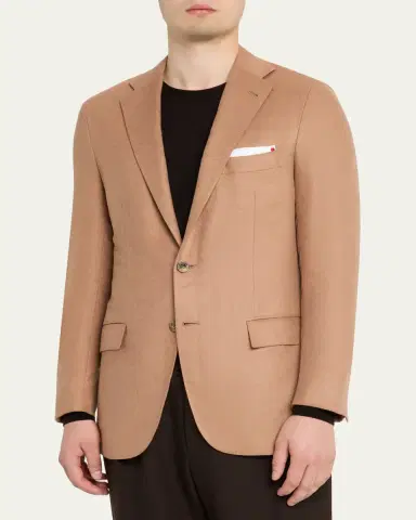 Kiton Men's Camel Cashmere Single-Breasted Blazer | Thumbnail 4 Kiton Men's Camel Cashmere Single-Breasted Blazer | Thumbnail 4