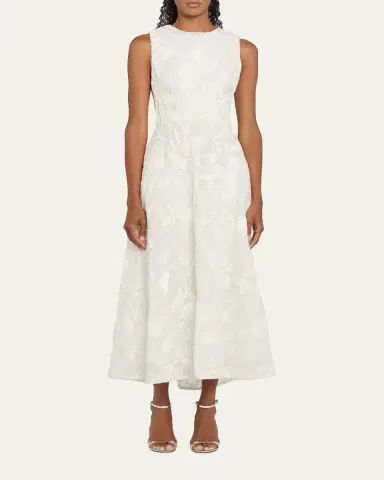MONIQUE LHUILLIER Floral Cord Embroidered Organza Midi Dress | Thumbnail 2 MONIQUE LHUILLIER Floral Cord Embroidered Organza Midi Dress | Thumbnail 2