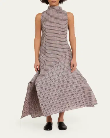 Issey Miyake Folded Pleats Striped Sleeveless Midi Dress | Thumbnail 2 Issey Miyake Folded Pleats Striped Sleeveless Midi Dress | Thumbnail 2