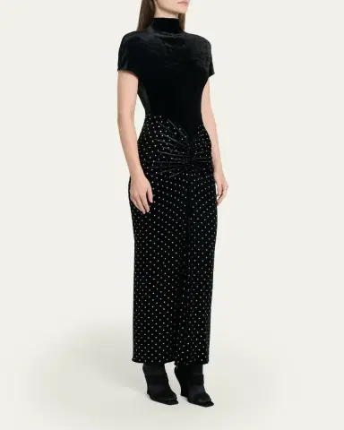 Alaïa Mock-Neck Ruched Mirrored Velvet Maxi Dress | Thumbnail 4 Alaïa Mock-Neck Ruched Mirrored Velvet Maxi Dress | Thumbnail 4