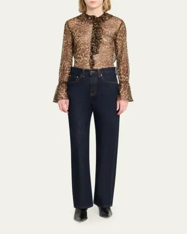 Nili Lotan Cecily Metallic Leopard-Print ilk Ruffle Shirt | Thumbnail 2 Nili Lotan Cecily Metallic Leopard-Print ilk Ruffle Shirt | Thumbnail 2