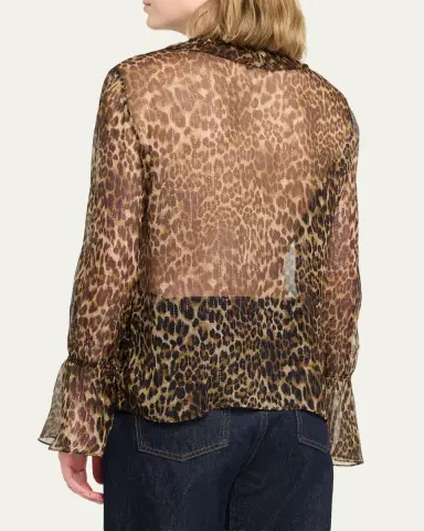 Nili Lotan Cecily Metallic Leopard-Print ilk Ruffle Shirt | Thumbnail 3 Nili Lotan Cecily Metallic Leopard-Print ilk Ruffle Shirt | Thumbnail 3