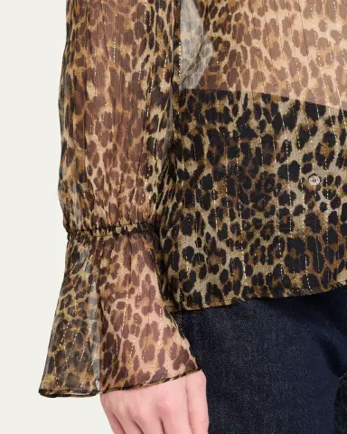 Nili Lotan Cecily Metallic Leopard-Print ilk Ruffle Shirt | Thumbnail 5 Nili Lotan Cecily Metallic Leopard-Print ilk Ruffle Shirt | Thumbnail 5