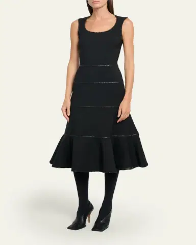 Alaïa Leather Braided Sleeveless Tiered Midi Dress | Thumbnail 4 Alaïa Leather Braided Sleeveless Tiered Midi Dress | Thumbnail 4