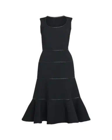 Alaïa Leather Braided Sleeveless Tiered Midi Dress | Thumbnail 1 Alaïa Leather Braided Sleeveless Tiered Midi Dress | Thumbnail 1