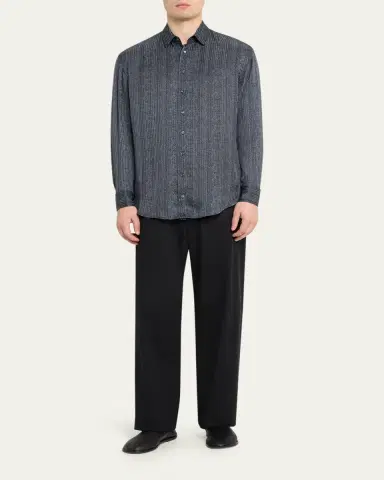 Giorgio Armani Men's Stripe-Print Viscose and Silk Button-Down Shirt | Thumbnail 2 Giorgio Armani Men's Stripe-Print Viscose and Silk Button-Down Shirt | Thumbnail 2