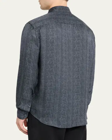 Giorgio Armani Men's Stripe-Print Viscose and Silk Button-Down Shirt | Thumbnail 3 Giorgio Armani Men's Stripe-Print Viscose and Silk Button-Down Shirt | Thumbnail 3