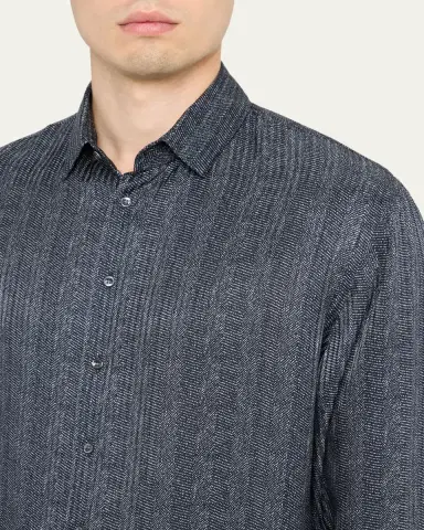 Giorgio Armani Men's Stripe-Print Viscose and Silk Button-Down Shirt | Thumbnail 5 Giorgio Armani Men's Stripe-Print Viscose and Silk Button-Down Shirt | Thumbnail 5