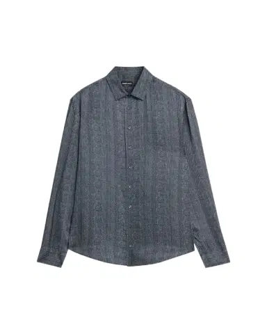Giorgio Armani Men's Stripe-Print Viscose and Silk Button-Down Shirt | Thumbnail 1 Giorgio Armani Men's Stripe-Print Viscose and Silk Button-Down Shirt | Thumbnail 1