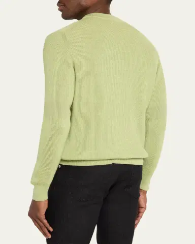 Kiton Men's Silk, Cashmere and Linen Micro-Rib Crewneck Sweater | Thumbnail 3 Kiton Men's Silk, Cashmere and Linen Micro-Rib Crewneck Sweater | Thumbnail 3