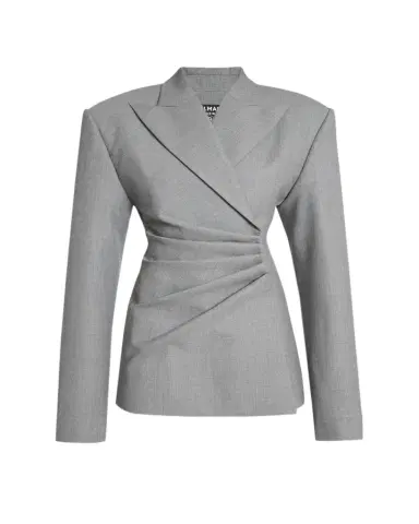 Balmain Strong-Shoulder Draped Mini Blazer Dress | Thumbnail 1 Balmain Strong-Shoulder Draped Mini Blazer Dress | Thumbnail 1