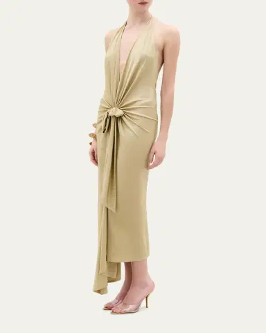 Silvia Tcherassi Adara Plunging Halter Knotted Maxi Dress | Thumbnail 4 Silvia Tcherassi Adara Plunging Halter Knotted Maxi Dress | Thumbnail 4