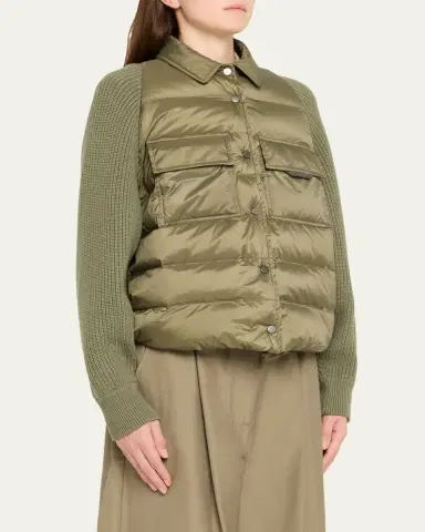 Brunello Cucinelli Superlight Down Padded Jacket With Knit Sleeves | Thumbnail 4 Brunello Cucinelli Superlight Down Padded Jacket With Knit Sleeves | Thumbnail 4
