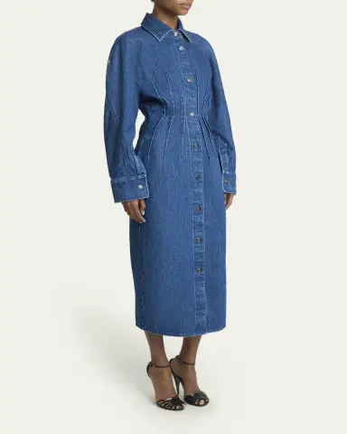 Givenchy Cocoon-Sleeve Waisted Denim Midi Shirtdress | Thumbnail 4 Givenchy Cocoon-Sleeve Waisted Denim Midi Shirtdress | Thumbnail 4