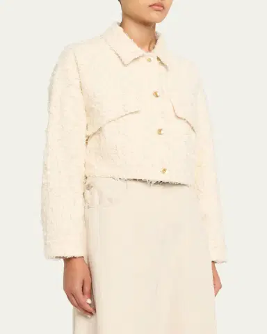 Brunello Cucinelli Summer Fuzzy Cotton Bull Cropped Denim Jacket | Thumbnail 4 Brunello Cucinelli Summer Fuzzy Cotton Bull Cropped Denim Jacket | Thumbnail 4