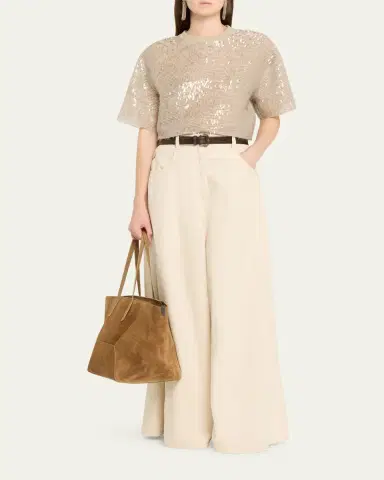 Brunello Cucinelli Paillette Fringe Crispy Silk Chiffon T-Shirt | Thumbnail 2 Brunello Cucinelli Paillette Fringe Crispy Silk Chiffon T-Shirt | Thumbnail 2