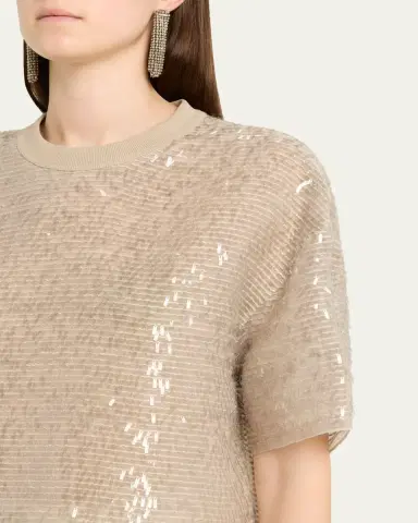 Brunello Cucinelli Paillette Fringe Crispy Silk Chiffon T-Shirt | Thumbnail 5 Brunello Cucinelli Paillette Fringe Crispy Silk Chiffon T-Shirt | Thumbnail 5