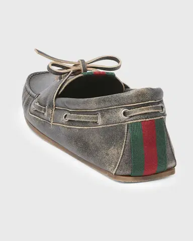 Gucci Men's Web Washed-Effect Leather Boat Shoes | Thumbnail 7 Gucci Men's Web Washed-Effect Leather Boat Shoes | Thumbnail 7