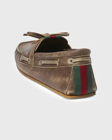 Gucci Men's Web Washed-Effect Leather Boat Shoes | Thumbnail 9 Gucci Men's Web Washed-Effect Leather Boat Shoes | Thumbnail 9