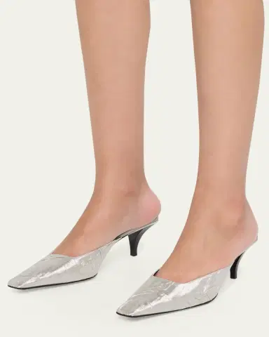 Gucci 55mm Textured Metallic Silk Mule Pumps | Thumbnail 2 Gucci 55mm Textured Metallic Silk Mule Pumps | Thumbnail 2