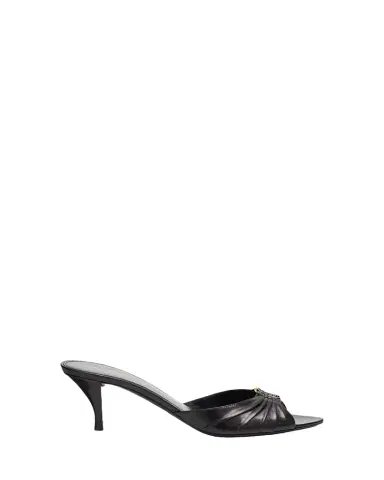 Saint Laurent 60mm Babylone YSL Ruched Leather Mule Sandals | Thumbnail 1 Saint Laurent 60mm Babylone YSL Ruched Leather Mule Sandals | Thumbnail 1