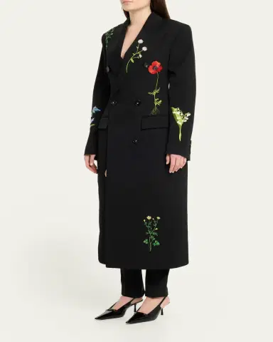 Stella McCartney Flower Embroidered Wool Double-Breasted Long Coat | Thumbnail 4 Stella McCartney Flower Embroidered Wool Double-Breasted Long Coat | Thumbnail 4