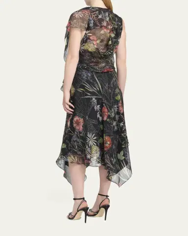 McQueen Floral-Print Asymmetric Ruffle Midi Dress | Thumbnail 3 McQueen Floral-Print Asymmetric Ruffle Midi Dress | Thumbnail 3