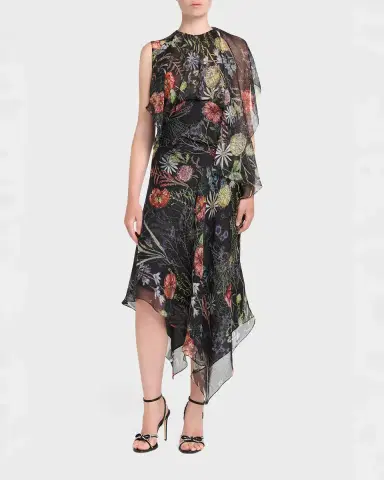 McQueen Floral-Print Asymmetric Ruffle Midi Dress | Thumbnail 6 McQueen Floral-Print Asymmetric Ruffle Midi Dress | Thumbnail 6