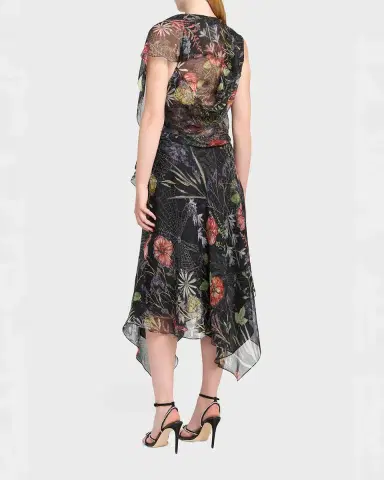 McQueen Floral-Print Asymmetric Ruffle Midi Dress | Thumbnail 7 McQueen Floral-Print Asymmetric Ruffle Midi Dress | Thumbnail 7