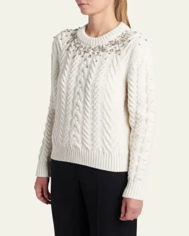 McQueen Crystal Cashmere Cable Crewneck Sweater | Thumbnail 4 McQueen Crystal Cashmere Cable Crewneck Sweater | Thumbnail 4