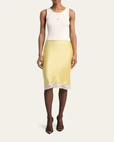 Saint Laurent Lace-Trim Silk Midi Skirt | Thumbnail 2 Saint Laurent Lace-Trim Silk Midi Skirt | Thumbnail 2