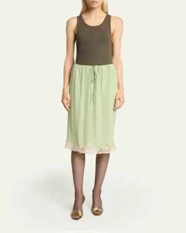 Saint Laurent Lace-Trim Silk Midi Skirt | Thumbnail 2 Saint Laurent Lace-Trim Silk Midi Skirt | Thumbnail 2
