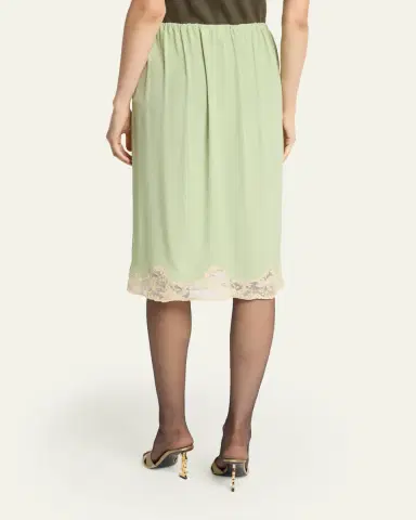 Saint Laurent Lace-Trim Silk Midi Skirt | Thumbnail 3 Saint Laurent Lace-Trim Silk Midi Skirt | Thumbnail 3