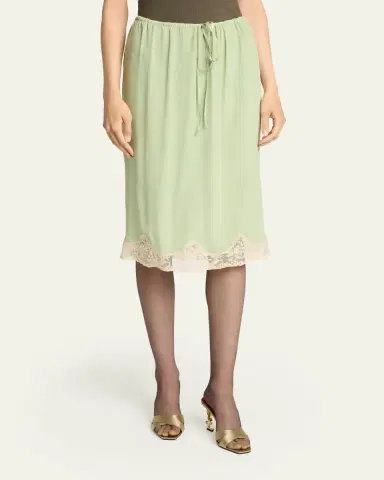 Saint Laurent Lace-Trim Silk Midi Skirt | Thumbnail 4 Saint Laurent Lace-Trim Silk Midi Skirt | Thumbnail 4