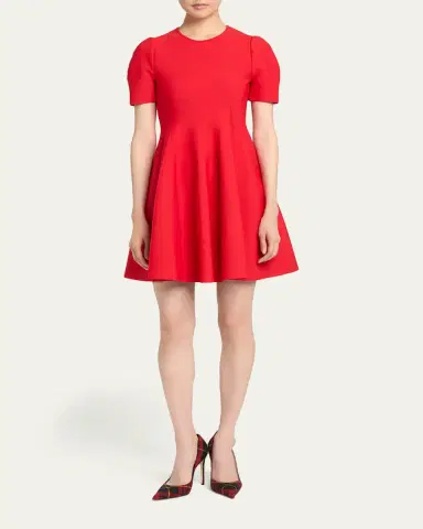 Alexander McQueen Puff-Sleeve Fit-&-Flare Mini Dress | Thumbnail 2 Alexander McQueen Puff-Sleeve Fit-&-Flare Mini Dress | Thumbnail 2