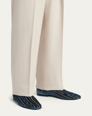 TOM FORD Men's Steven Striped Velvet Formal Loafers | Thumbnail 2 TOM FORD Men's Steven Striped Velvet Formal Loafers | Thumbnail 2