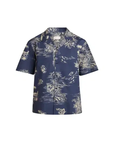 Moncler Men's Island-Print Cotton Short-Sleeve Shirt | Thumbnail 1 Moncler Men's Island-Print Cotton Short-Sleeve Shirt | Thumbnail 1