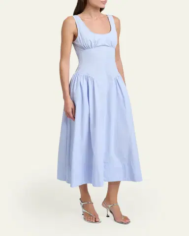 Proenza Schouler White Label Kendall Drop-Waist Cotton Midi Dress | Thumbnail 4 Proenza Schouler White Label Kendall Drop-Waist Cotton Midi Dress | Thumbnail 4