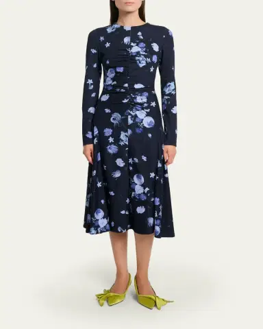 Erdem Floral Gathered Long-Sleeve Midi Dress | Thumbnail 2 Erdem Floral Gathered Long-Sleeve Midi Dress | Thumbnail 2