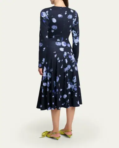 Erdem Floral Gathered Long-Sleeve Midi Dress | Thumbnail 3 Erdem Floral Gathered Long-Sleeve Midi Dress | Thumbnail 3