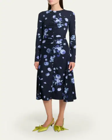 Erdem Floral Gathered Long-Sleeve Midi Dress | Thumbnail 4 Erdem Floral Gathered Long-Sleeve Midi Dress | Thumbnail 4
