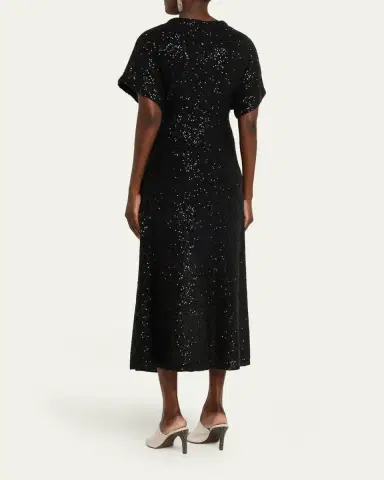 Brunello Cucinelli Sequin Linen-Cashmere Midi Dress | Thumbnail 3 Brunello Cucinelli Sequin Linen-Cashmere Midi Dress | Thumbnail 3