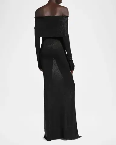 Balenciaga Metallic Rib Off-The-Shoulder Maxi Dress | Thumbnail 2 Balenciaga Metallic Rib Off-The-Shoulder Maxi Dress | Thumbnail 2