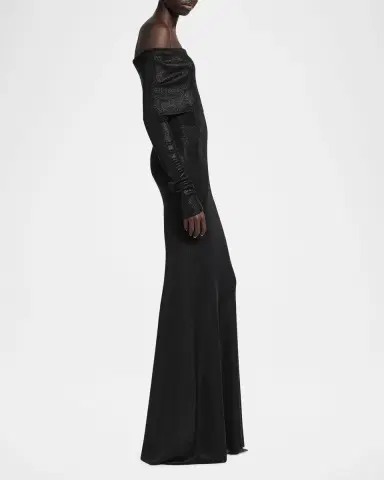 Balenciaga Metallic Rib Off-The-Shoulder Maxi Dress | Thumbnail 3 Balenciaga Metallic Rib Off-The-Shoulder Maxi Dress | Thumbnail 3
