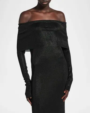 Balenciaga Metallic Rib Off-The-Shoulder Maxi Dress | Thumbnail 4 Balenciaga Metallic Rib Off-The-Shoulder Maxi Dress | Thumbnail 4