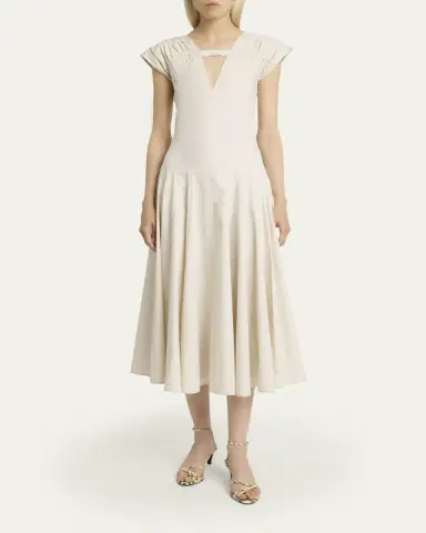 Proenza Schouler Manoela Gathered Cap-Sleeve V-Neck Midi Dress | Thumbnail 2 Proenza Schouler Manoela Gathered Cap-Sleeve V-Neck Midi Dress | Thumbnail 2