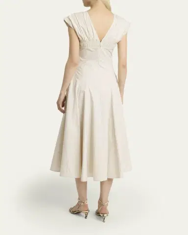 Proenza Schouler Manoela Gathered Cap-Sleeve V-Neck Midi Dress | Thumbnail 3 Proenza Schouler Manoela Gathered Cap-Sleeve V-Neck Midi Dress | Thumbnail 3