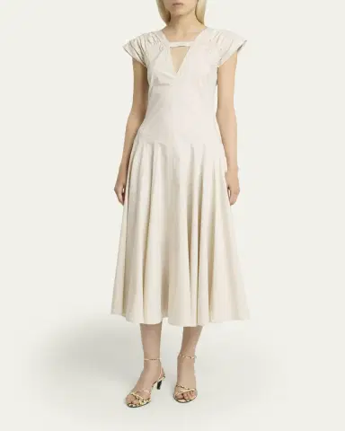 Proenza Schouler Manoela Gathered Cap-Sleeve V-Neck Midi Dress | Thumbnail 4 Proenza Schouler Manoela Gathered Cap-Sleeve V-Neck Midi Dress | Thumbnail 4
