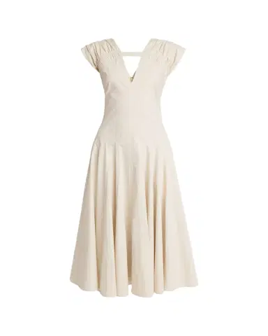 Proenza Schouler Manoela Gathered Cap-Sleeve V-Neck Midi Dress | Thumbnail 1 Proenza Schouler Manoela Gathered Cap-Sleeve V-Neck Midi Dress | Thumbnail 1