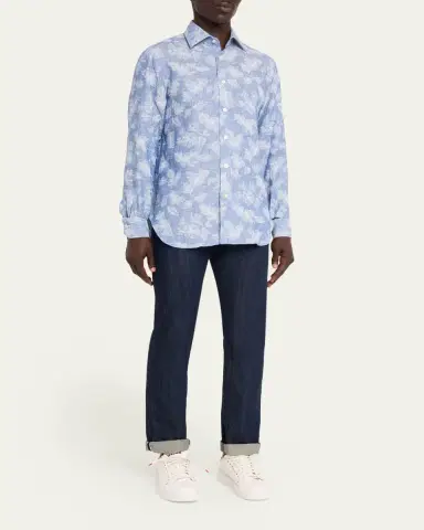 Kiton Men's Floral Linen Button-Down Shirt | Thumbnail 2 Kiton Men's Floral Linen Button-Down Shirt | Thumbnail 2